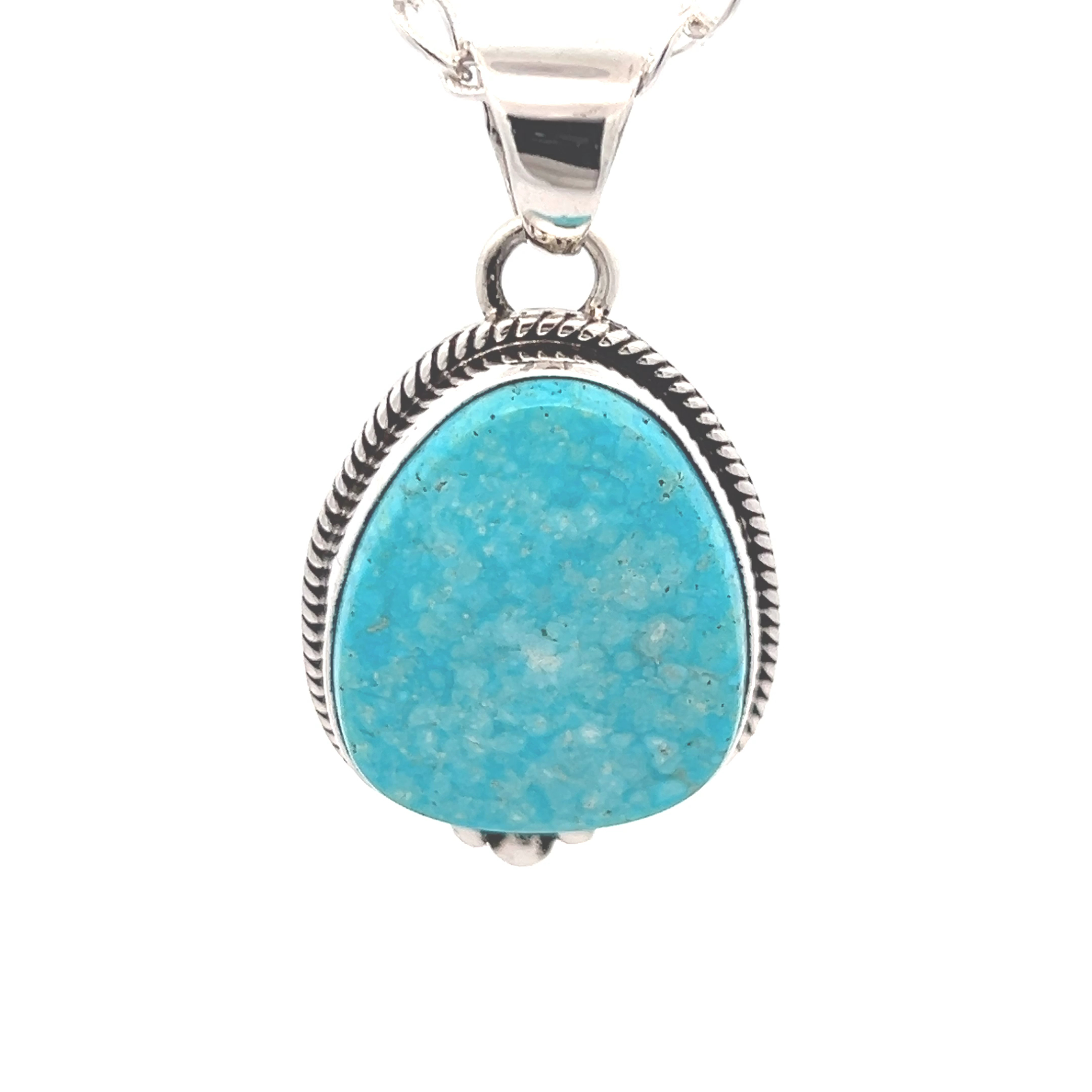 Exquisite Native American Navajo Signed Kingman Turquoise Sterling Silver Pendant