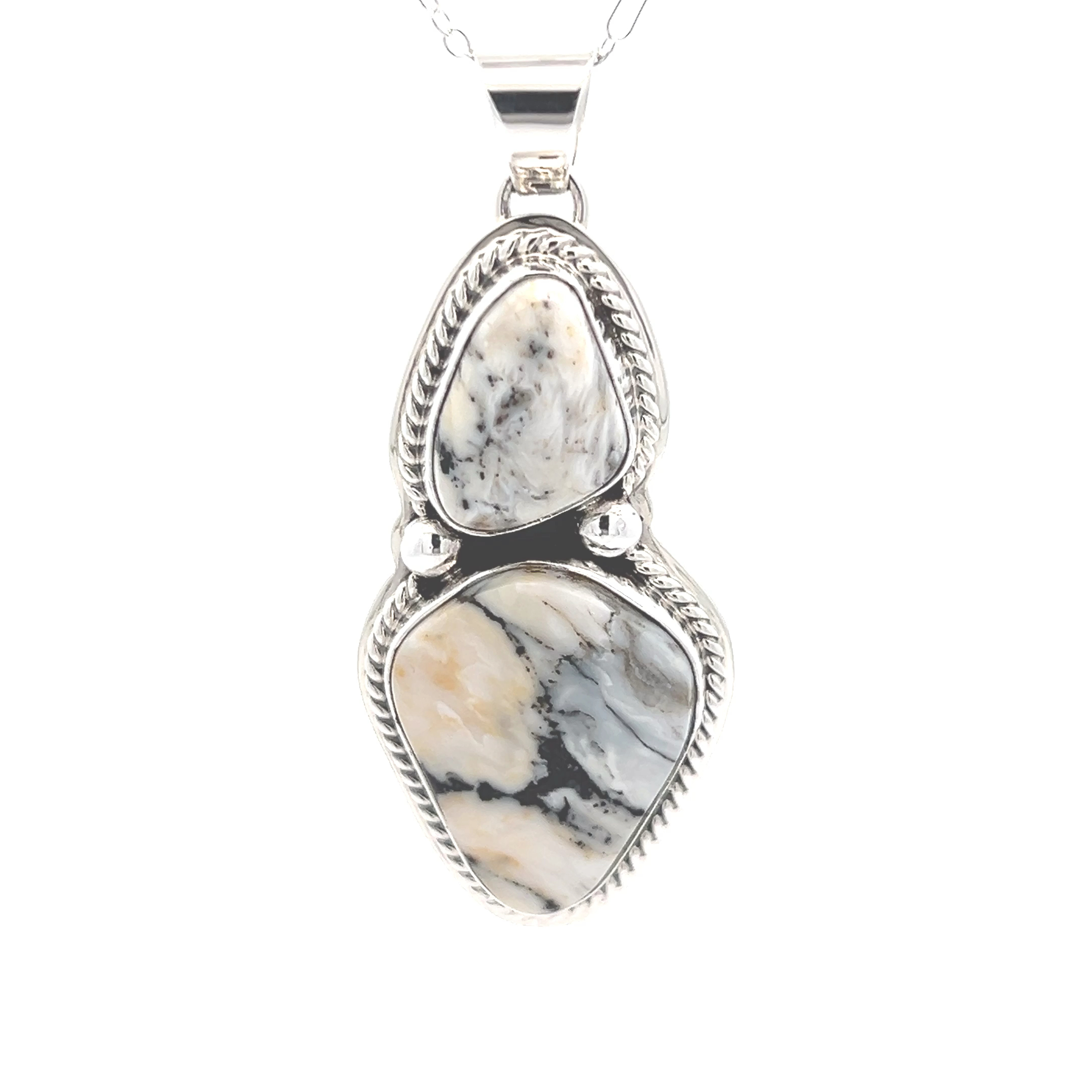 •WHITE BUFFALO TURQUOISE - ORENDA• Navajo sterling silver pendant