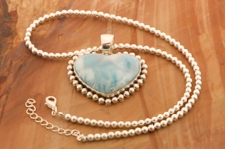 Sterling Silver Beaded Larimar Heart Pendants
