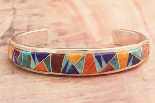 The Most Unique Native American Navajo Lapis Shell Sterling Silver Bracelet