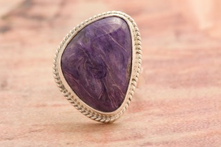 Native American Charoite and Double Stack Sterling Ring Size 8