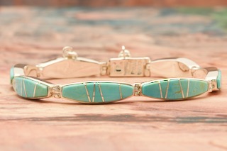 Most Colorful Vintage Native American Navajo Turquoise Sterling Silver Link Bracelet