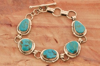 Rare Number 8 Mine Turquoise Native American Navajo Sterling Silver Bracelet