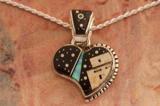 One Of The Most Unique Native American Navajo Pueblo Sterling Silver Inlay Necklace