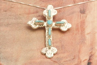 Enchanting Vintage Native American Navajo Turquoise Sterling Silver Cross Necklace