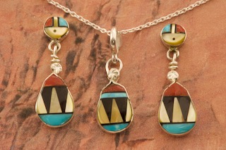 Authentic Vintage Native American Zuni Turquoise Sterling Silver Sunface Necklace Earring Set Authentic Vintage Native American Zuni Turquoise Sterling Silver Sunface Necklace Earring Set