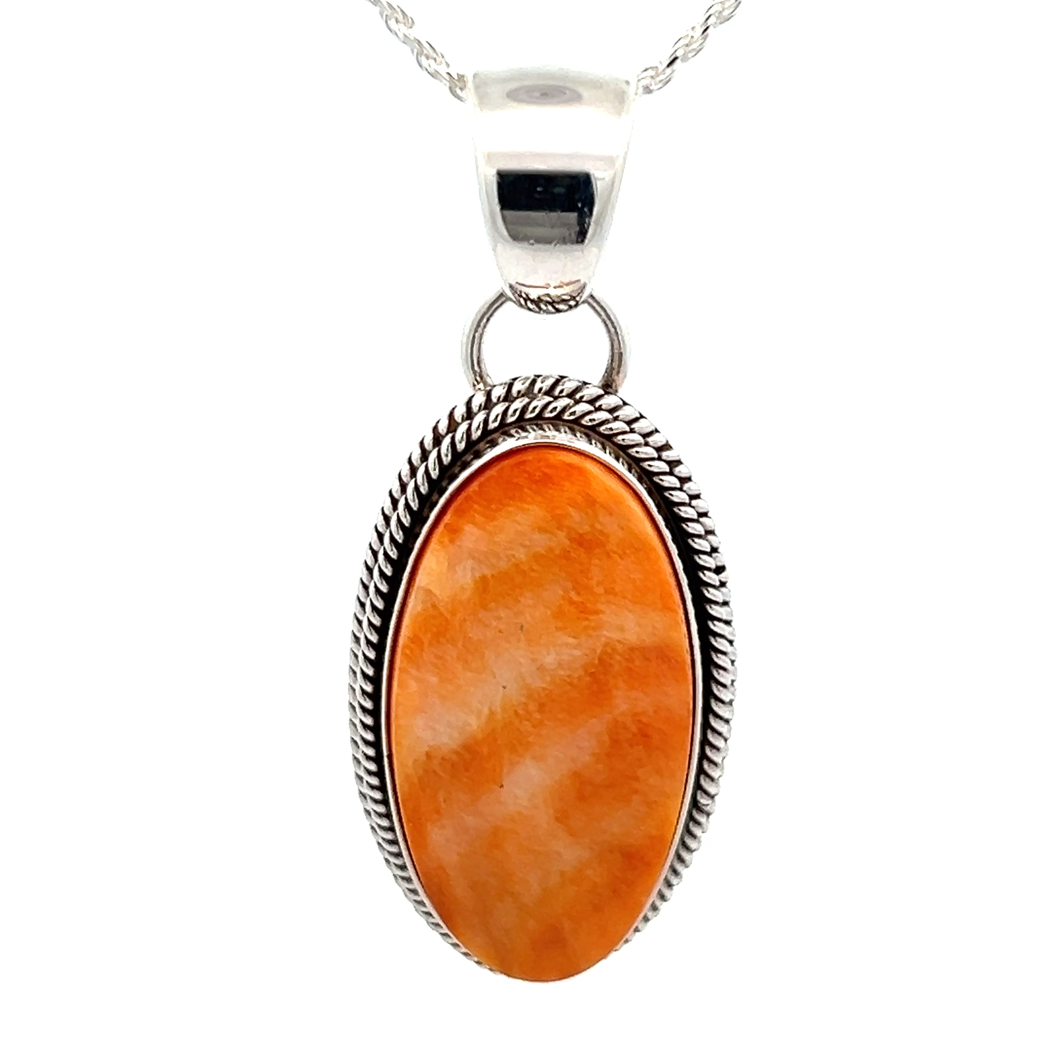 Fascinating Navajo Orange Spiny Oyster Sterling Silver Necklace Native American Fascinating Navajo Orange Spiny Oyster Sterling Silver Necklace Native American