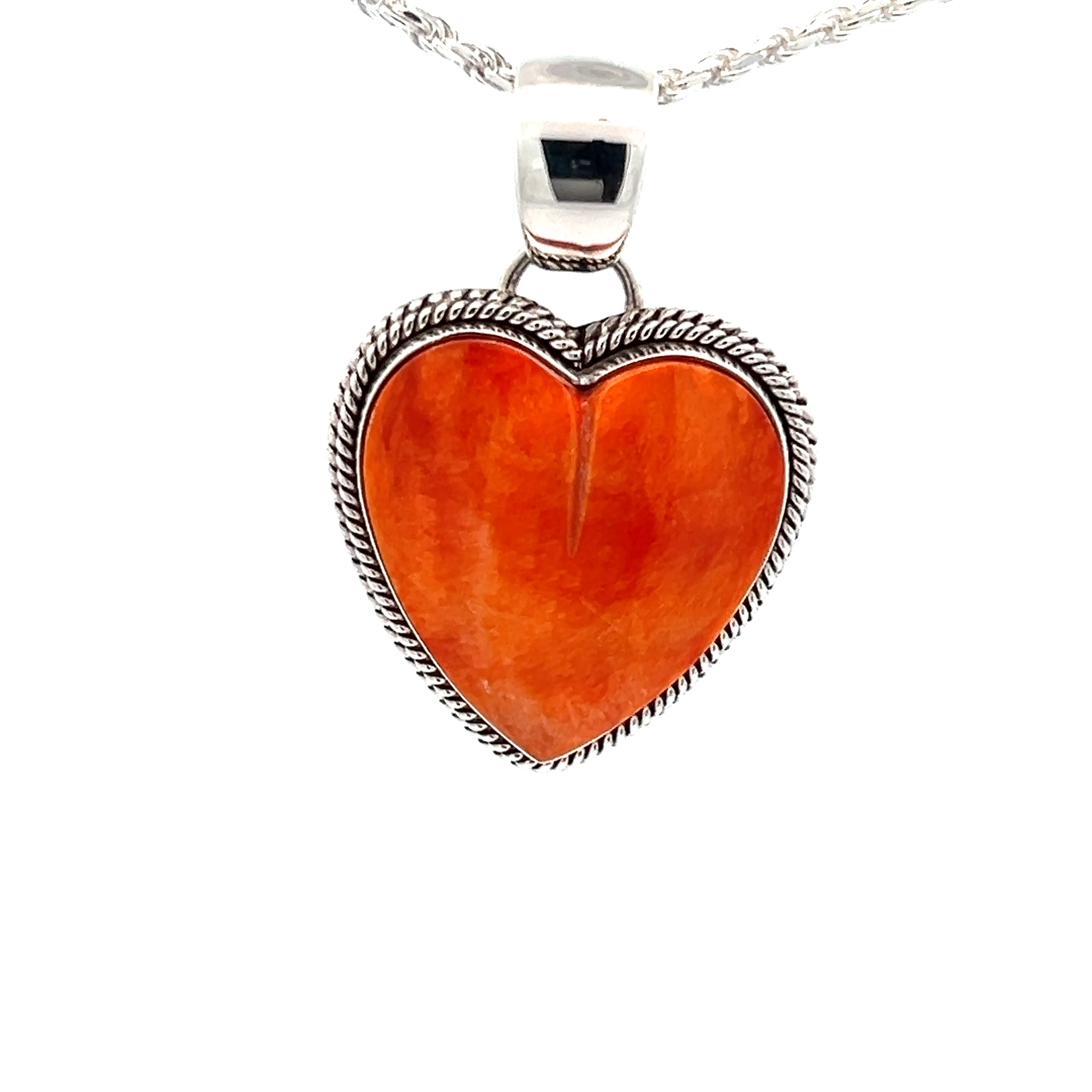 Spectacular Native American Navajo Orange Spiny Oyster Sterling Silver Heart Ring Signed Spectacular Native American Navajo Orange Spiny Oyster Sterling Silver Heart Ring Signed