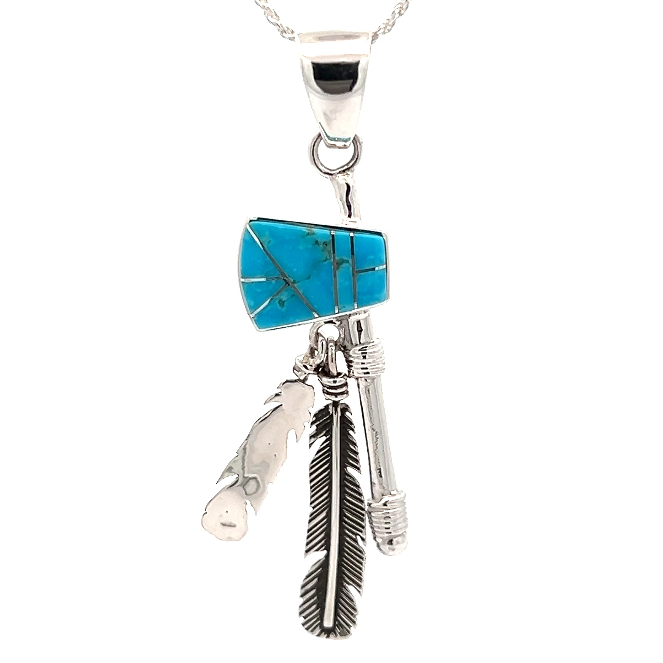 Marvelous Native American Navajo Turquoise Sterling Silver Feather Necklace Marvelous Native American Navajo Turquoise Sterling Silver Feather Necklace