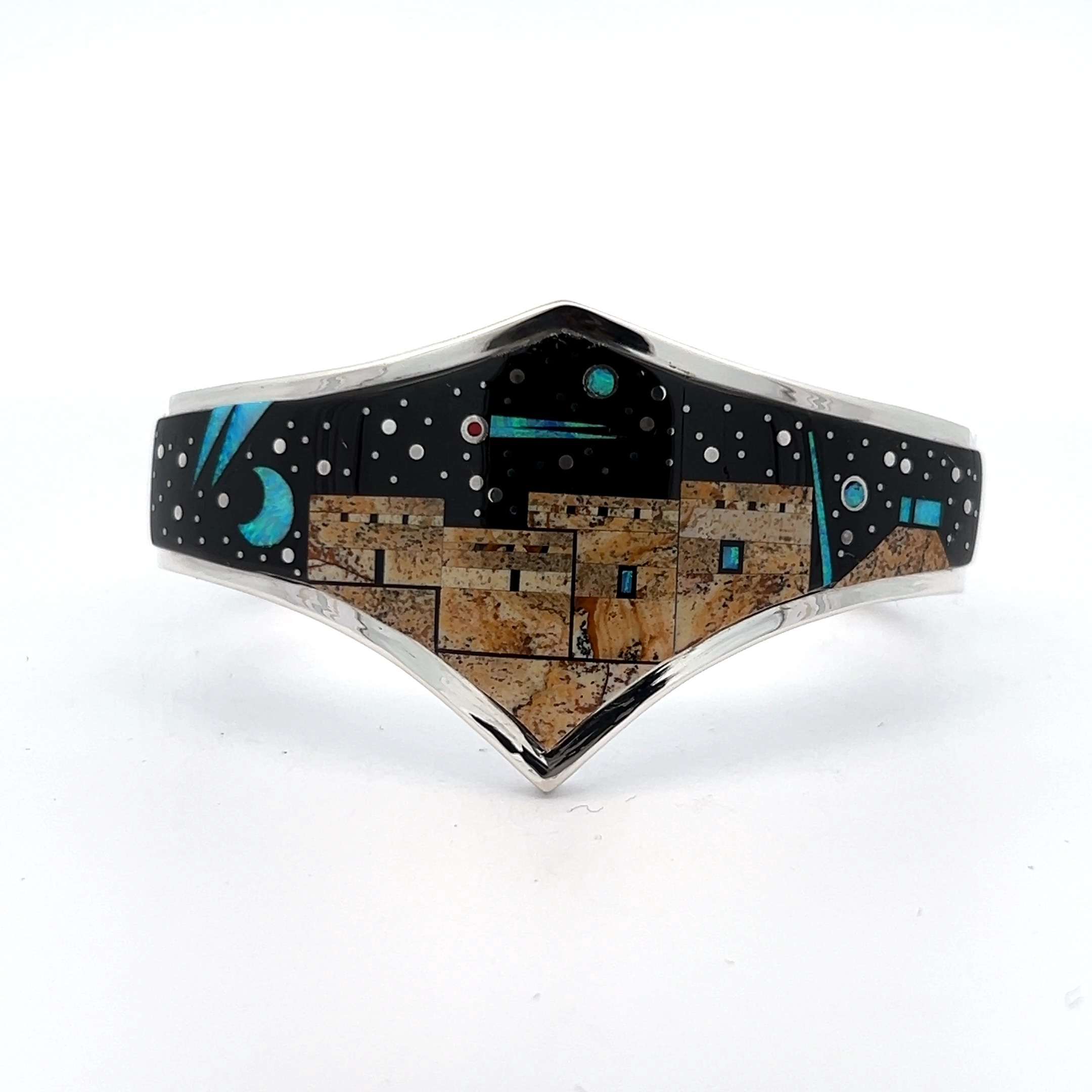 Monument Valley Native American Navajo Turquoise Sterling Silver Inlay Bracelet