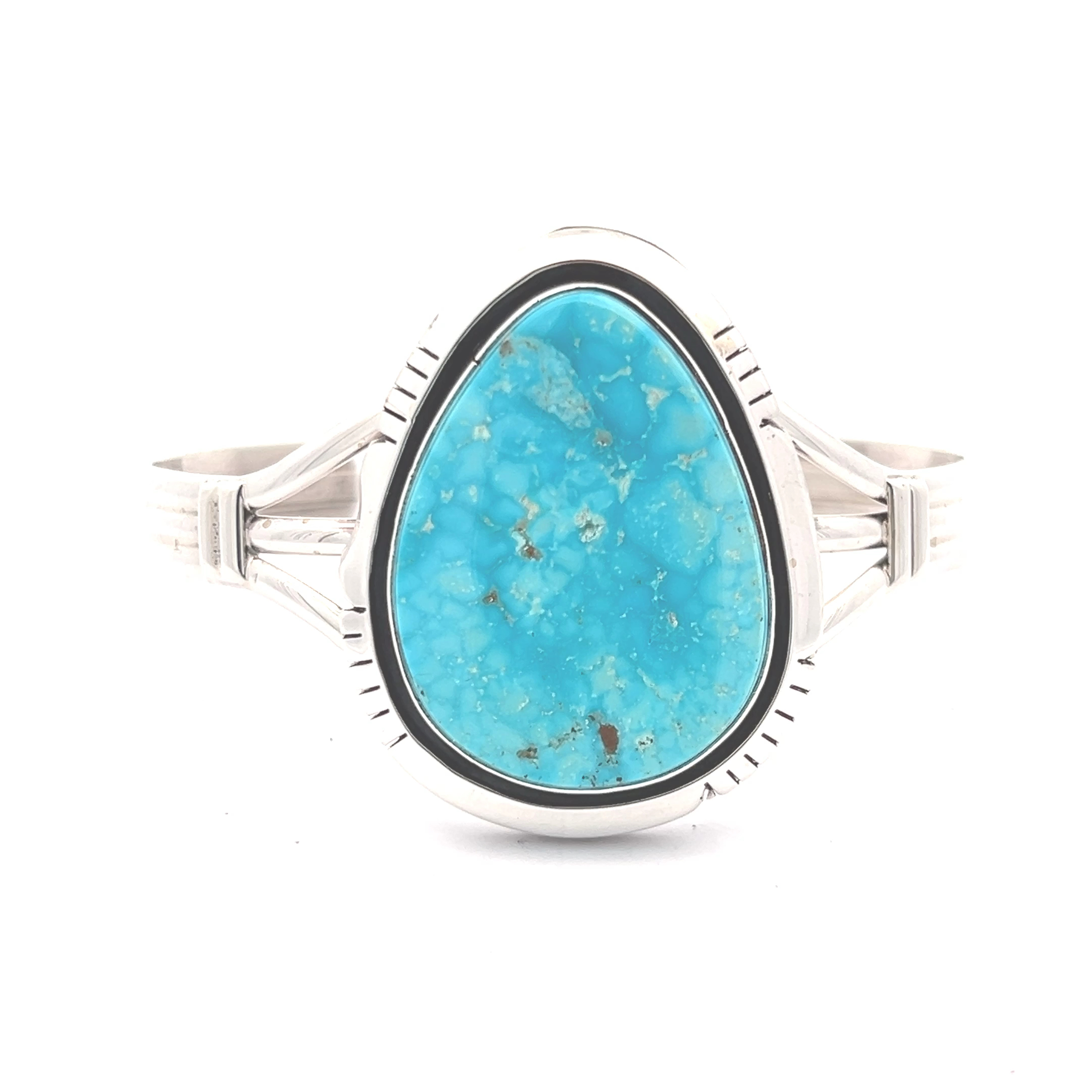 Breathtaking Native American Navajo Kingman Turquoise Sterling Silver Shadowbox Necklace