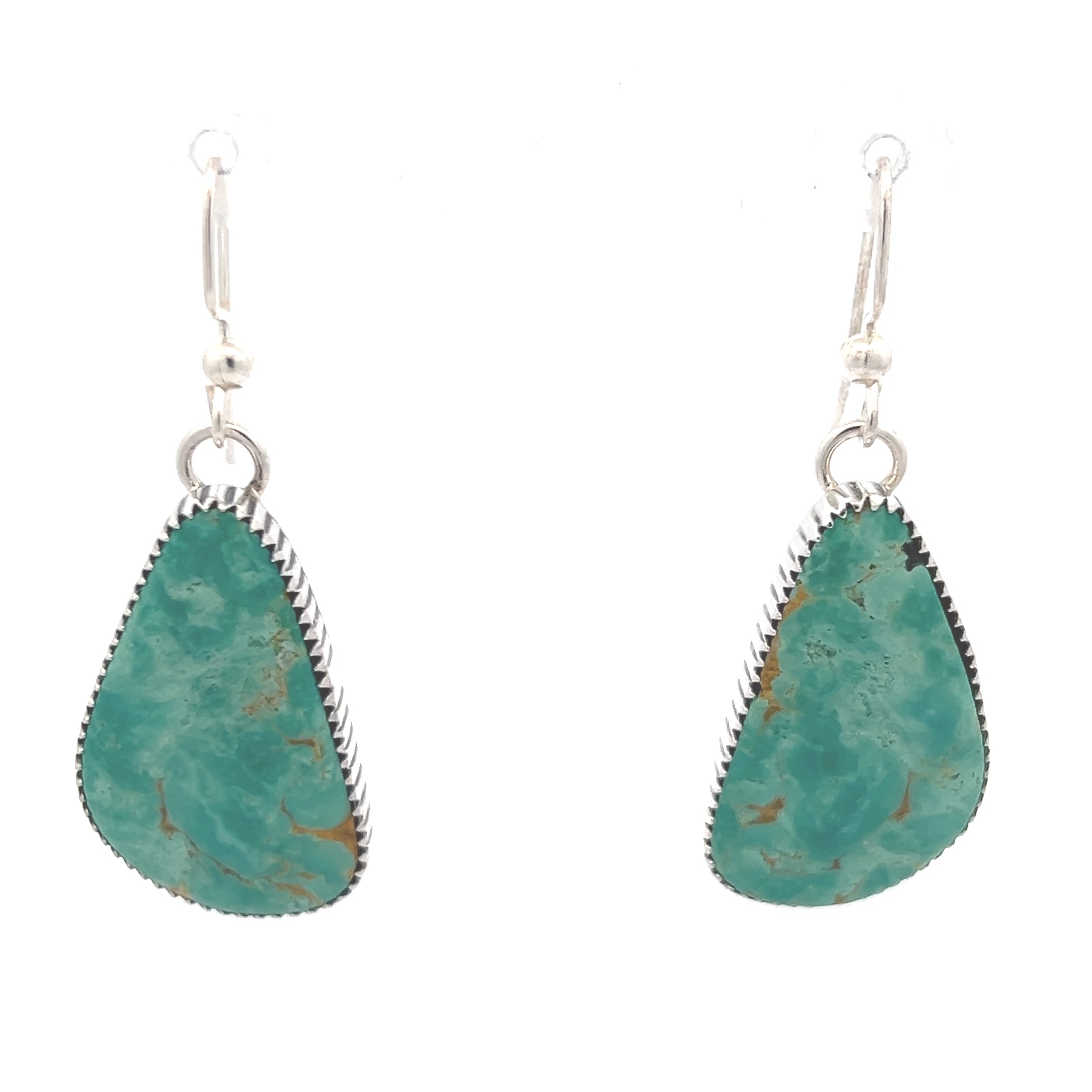Pretty Native American Navajo Kingman Turquoise Sterling Silver Dangle Earrings Signed