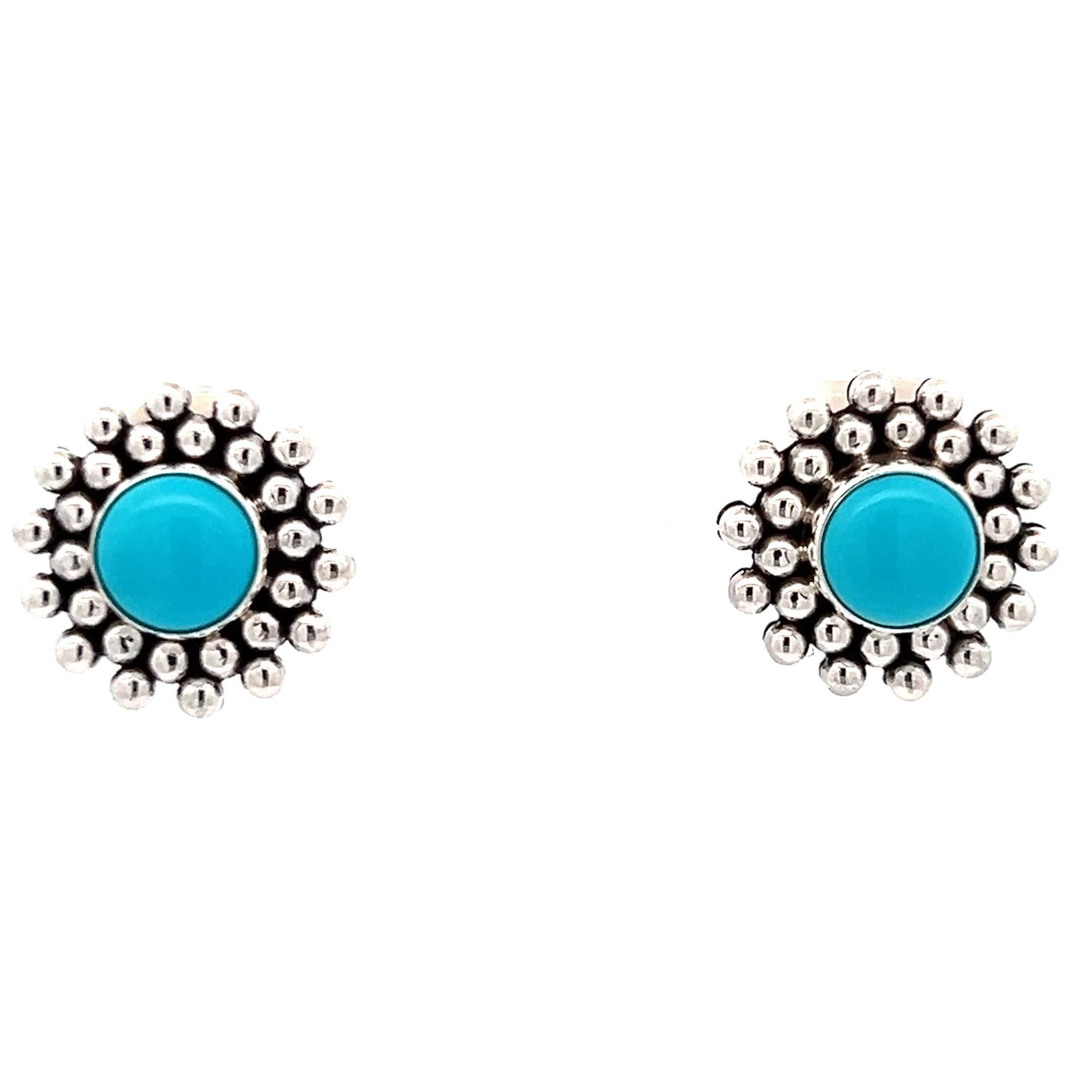 Sterling Silver Round Created Turquoise Beaded Post Earrings Sterling Silver Round Created Turquoise Beaded Post Earrings