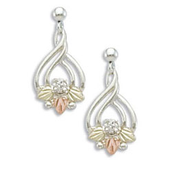 Landstrom's Black Hills Gold Post Earrings. Sterling Silver Dangle Earrings featuring Beautiful 12K Gold Leaves and .10TWT Diamond. Landstrom's - The Original Black Hills Gold, Since 1878.