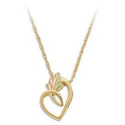 Landstrom's Black Hills Gold Heart Pendant. 10K Gold Pendant featuring Beautiful 12K Gold Leaves. Free 18" Gold Filled Chain with purchase of Pendant. Landstrom's - The Original Black Hills Gold, Since 1878.