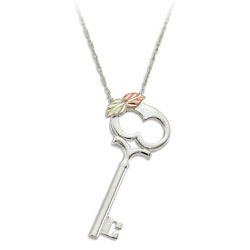 Landstrom's Black Hills Gold Key Pendant. Sterling Silver Key to My Heart Pendant featuring Beautiful 12K Gold Leaves. Free 18" Rhodium Plated Sterling Silver Chain with purchase of Pendant. Landstrom's - The Original Black Hills Gold, Since 1878.