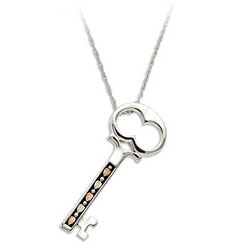 Landstrom's Black Hills Gold Key Pendant. Sterling Silver Antiqued Key to My Heart Pendant featuring Beautiful 12K Gold Leaves. Free 18" Rhodium Plated Sterling Silver Chain with purchase of Pendant. Landstrom's - The Original Black Hills Gold, Since 1878.