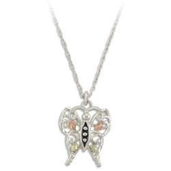 Landstrom's Black Hills Gold Butterfly Pendant. Sterling Silver Butterfly Pendant featuring Beautiful 12K Gold Leaves. Free 18