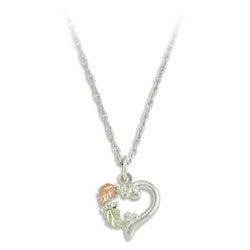 Landstrom's Black Hills Gold Heart Design Pendant. Sterling Silver Pendant featuring Beautiful 12K Gold Leaves. Free 18" Rhodium Plated Sterling Silver Chain with purchase of Pendant. Landstrom's - The Original Black Hills Gold, Since 1878. 