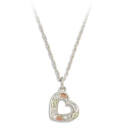 Landstrom's Black Hills Gold Heart Design Pendant. Sterling Silver Pendant featuring Beautiful 12K Gold Leaves. Free 18" Rhodium Plated Sterling Silver Chain with purchase of Pendant. Landstrom's - The Original Black Hills Gold, Since 1878. 