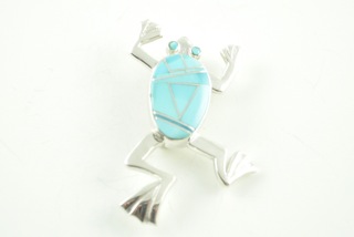 Genuine Sleeping Beauty Turquoise, Mother of Pearl and Coral inlaid in Sterling Silver Brooch. Created by a Member of the Zuni Tribe.