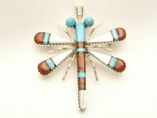 Genuine Sleeping Beauty Turquoise, Mother of Pearl and Coral inlaid in Sterling Silver Brooch. Created by a Member of the Zuni Tribe.