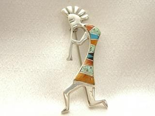 Authentic Native American Jewelry Kokopelli Brooch Created by Navajo Artist Calvin Begay.