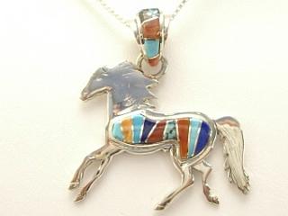 Genuine Sleeping Beauty Turquoise, Blue Lapis, Spiny Oyster Shell and Spider Web Turquoise inlaid between ribbons of Sterling Silver. Precision inlay on the bale and pendant. Free 18