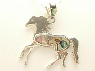 Genuine Abalone Shell inlaid in Sterling Silver. Beautiful Horse Design Pendant. Free 18