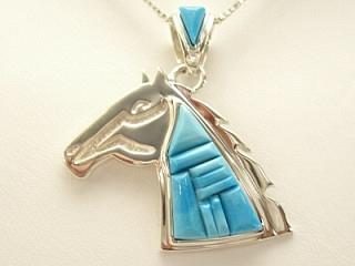 Genuine Sleeping Beauty Turquoise inlaid in Sterling Silver Horse Pendant. Precision inlay on the Bale and Pendant. Free 18