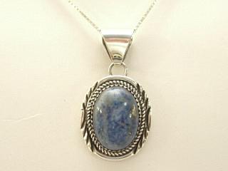 Authentic Native American Jewelry. Genuine Denim Lapis set in Sterling Silver Pendant. Free 18