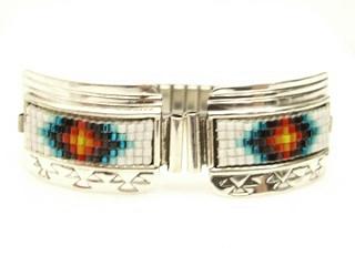 Beautiful Seed Beads set in Sterling Silver Watch Tip with expandable band. Created by Navajo Artist Geraldrita Whitethorne. Signed. 