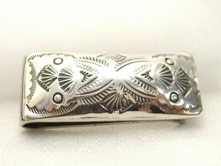 Authentic Native American Jewelry. Beautiful Contempory Design in Sterling Silver and set on a Nickel Silver Money Clip. Created by Navajo Artist Shirley Skeets.