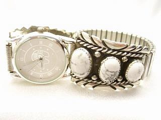 Genuine Howlite (also known as White Buffalo) set in Sterling Silver.  Men's Watch with an expandable Band. Created by Navajo Artist Pansy Johnson.
