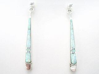 Beautiful Fire & Ice Lab Opals inlaid between ribbons of Sterling Silver. Sterling Silver Post Earrings with Precision Channel Inlay. Created by Navajo Artist Calvin Begay.