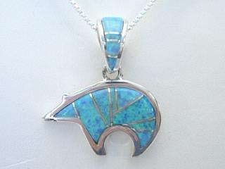 Authentic Native American Jewelry. Fire & Ice Lab Opals inlaid between ribbons of Sterling Silver. Beautiful inlay on the bale and pendant. Free 18