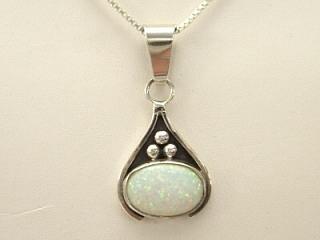 Authentic Native American Jewelry. Beautiful Fire & Ice Lab Opal set in Sterling Silver Pendant. Free 18