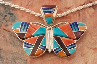 Native American Golden Hill Turquoise Butterfly Pendant 