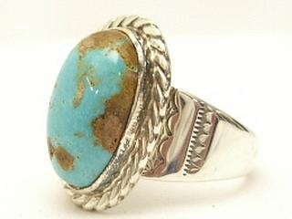 Genuine Blue Ridge Turquoise set in Sterling Silver Ring. Created by Navajo Artist Tony Garcia. Signed. Blue Ridge Turquoise is mined in Lander County, Nevada. 

