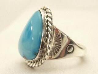 Genuine Blue Bird Turquoise set in Sterling Silver Ring. The Blue Bird Mine is located near Tonopah, Nevada. Created by Navajo Artist Tony Garcia. Signed.