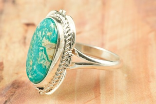 Genuine Fox Turquoise set in Sterling Silver Ring. Created by Navajo Artist Margaret Platero. The Fox Turquoise Mine discovered in the early 1900's, is located in Lander County Nevada.