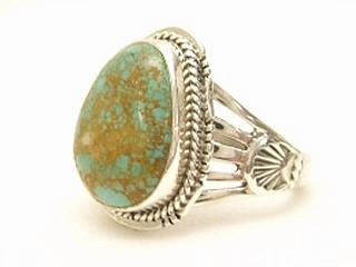 Genuine Crow Springs Turquoise set in Sterling Silver Ring. The Crow Springs Mine is located near Tonopah, Nevada. Created by Navajo Artist Lucy Valencia. Signed.