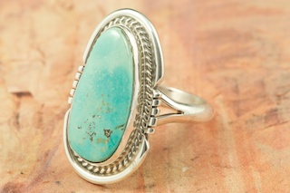 Genuine Crow Springs Turquoise set in Sterling Silver Ring. The Crow Springs Mine is located near Tonopah, Nevada. Created by Navajo Artist John Nelson.  