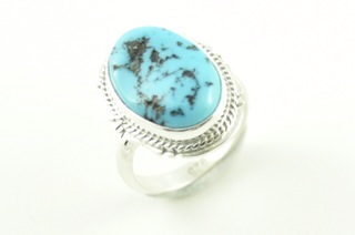 Sleeping Beauty Turquoise set in Sterling Silver Ring. The Sleeping Beauty Turquoise mine is located in Gila County, Arizona. Created by Navajo Artist Kathy Yazzie. Signed. 
