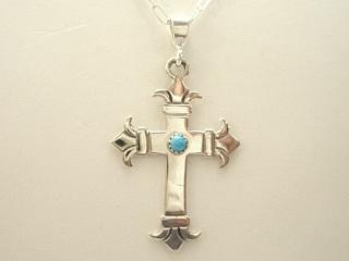 Genuine Sleeping Beauty Turquoise set in Sterling Silver Cross Pendant. The Sleeping Beauty Turquoise mine is located in Gila County, Arizona. Free 18