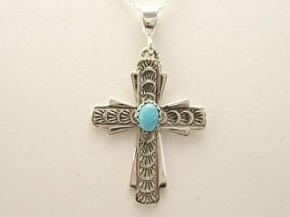 Genuine Sleeping Beauty Turquoise set in Sterling Silver Cross Pendant. The Sleeping Beauty Turquoise mine is located in Gila County, Arizona. Free 18