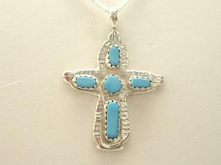 Genuine Sleeping Beauty Turquoise set in Sterling Silver Cross Pendant. The Sleeping Beauty Turquoise mine is located in Gila County, Arizona. Free 18