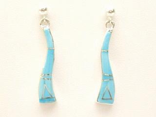 Genuine Turquoise, Spiny Oyster Shell and Black Jade inlaid in Sterling Silver Post Earrings. Beautiful Fire and Ice Lab Opal Accents. Designed by Navajo Artist Calvin Begay. Signed. 
