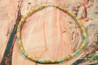 Genuine Picture Jasper and Turquoise Necklace. Sterling Silver Beads, 3