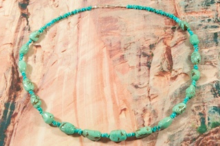 Genuine Sleeping Beauty Turquoise Necklace.  Stunning Necklace with Sterling Silver Fluted Beads and Clasp. Created by Santo Domingo Artist Carol Pacheco. The Santo Domingo Pueblo is in New Mexico, near Santa Fe.